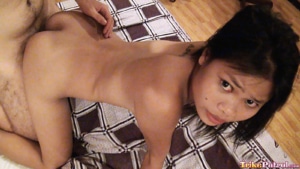 Getting fucked from behind taking Asian teen creampie