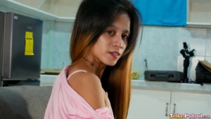 First time porn performer strikes a pose in Asian creampie video