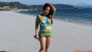 Trike patrol meets cute Pinay walking on the beach