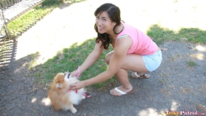 Pretty Pinay pets her poodle while meeting trikepatrol