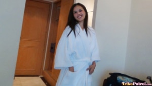 Sexy Filipina masseuse nude under her robe ready for hardcore rubdown