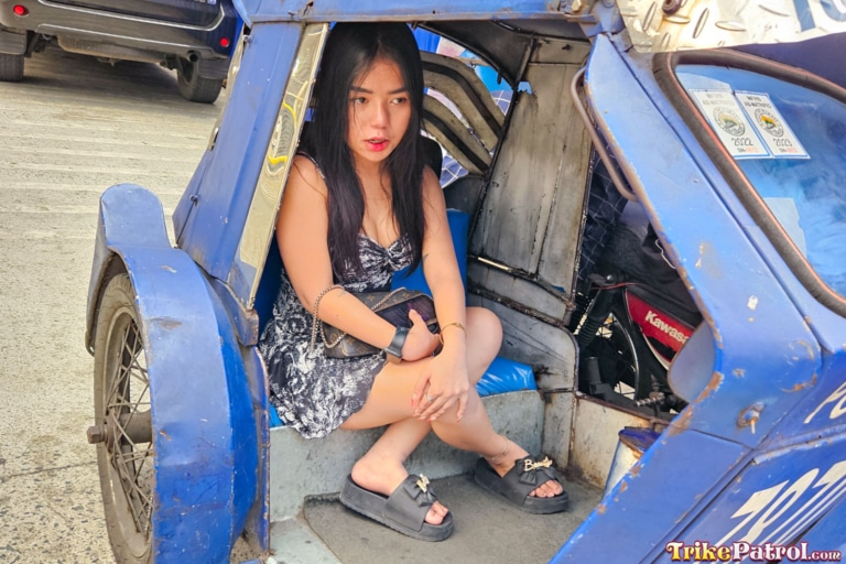 Sexy petite Filipina boards trike in Manila while filming first porn video