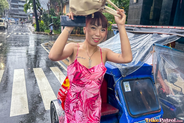 Petite Filipina meets horny stud on rainy day in Manila
