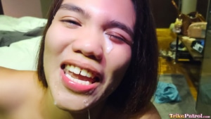 Joyful Pinay stunner is happy with cum on face